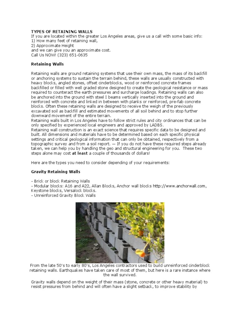 Types of Retaining Walls | PDF | Horticulture And Gardening ...