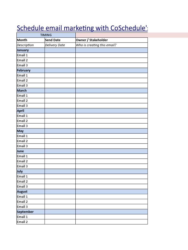 Email Marketing Calendar Template PDF
