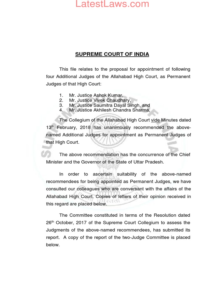 Appointment of Permanent Judges in Allahabad | PDF