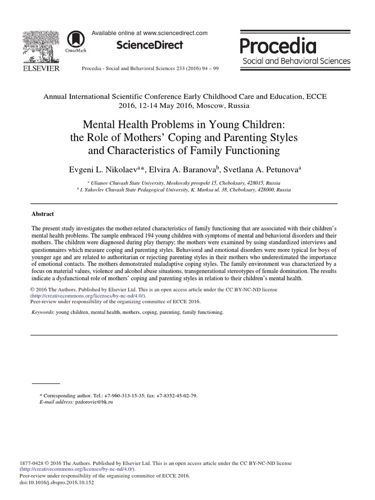 Mental Health Problems in Young Children: The Role of Mothers' Coping ...