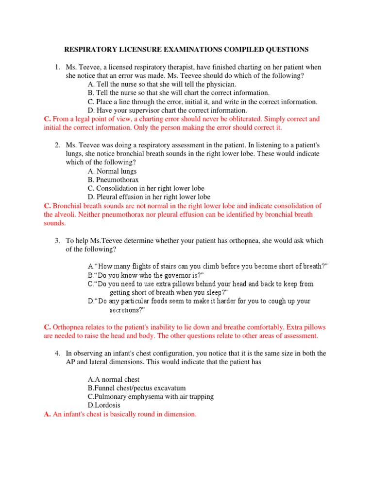 Respiratory Therapy Exam Questions | PDF | Cardiopulmonary ...