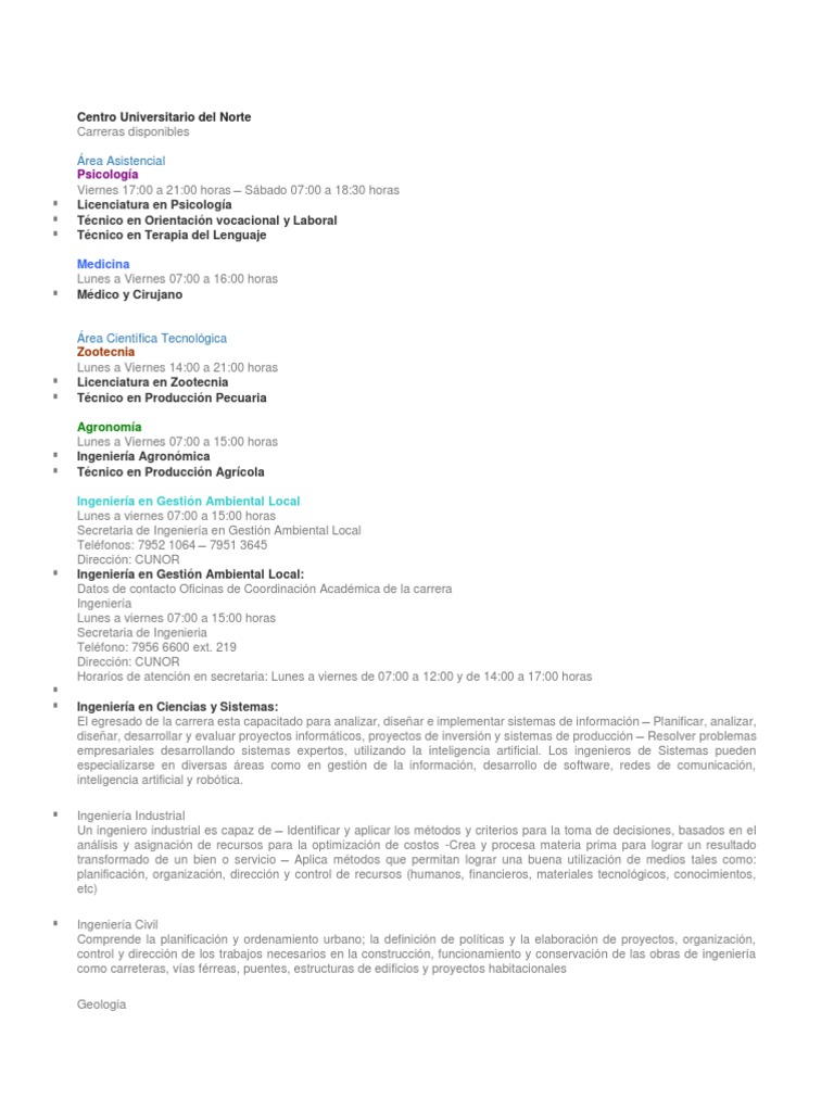 Carreras Usac Cunor | PDF | Ingeniería Industrial | Ingeniería