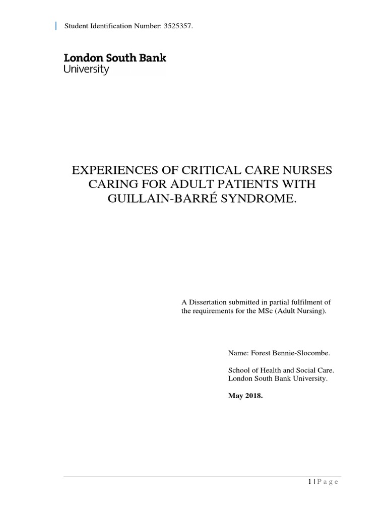 Forest Bennie Slocombe 3525357 Experiences Of Critical Care