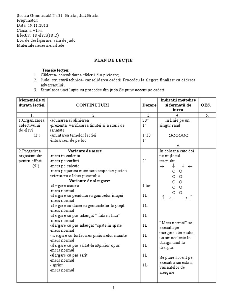 Plan de Lectie - Judo | PDF