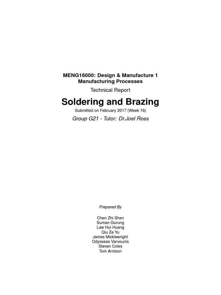 Soldering and Brazing MENG16000 Design & Manufacture 1 Manufacturing