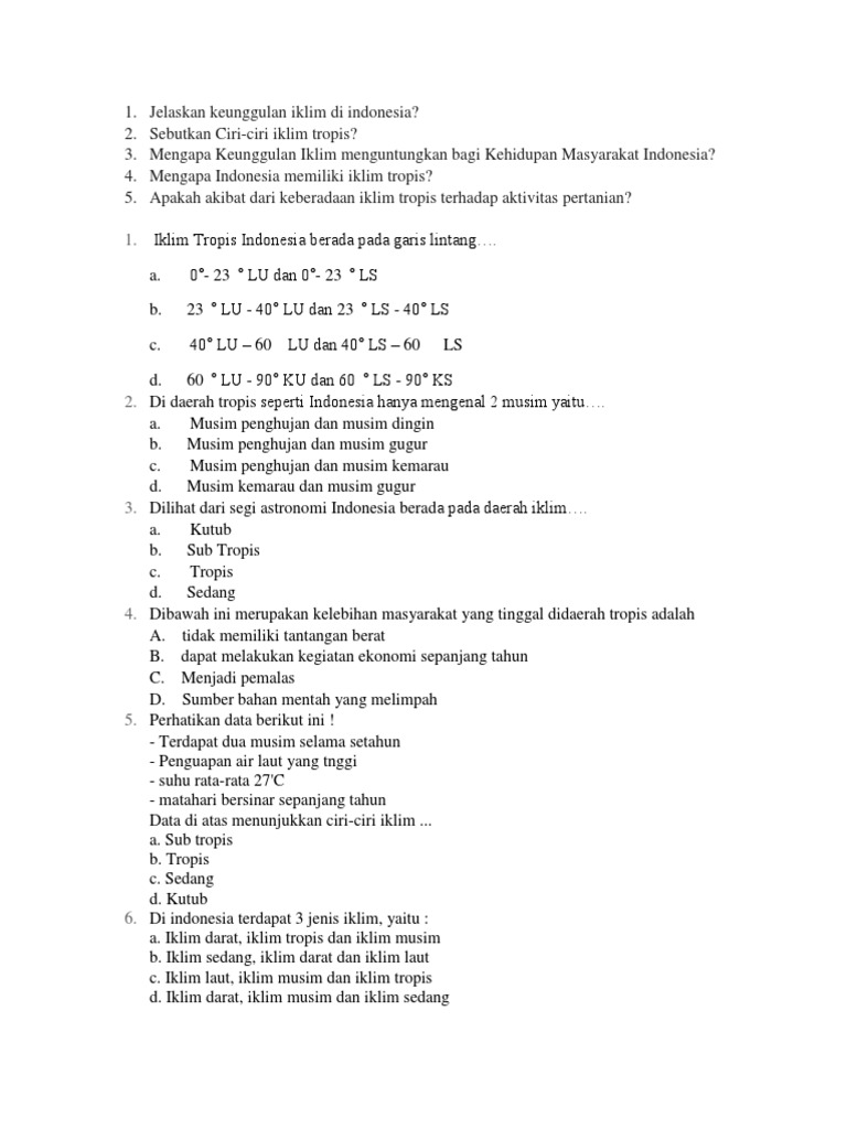Sebutkan Ciri Ciri Iklim Tropis Di Indonesia - Coba Sebutkan