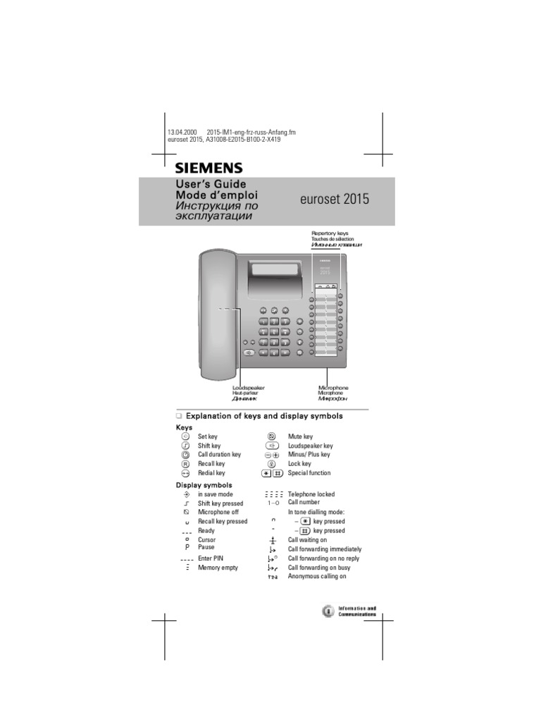 Téléphone Filaire Siemens Euroset 2015 – Boîte D'origine, Mains-libres, Vintage