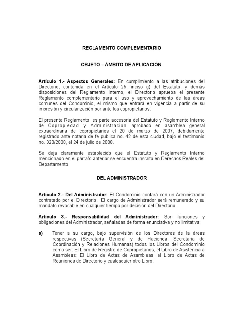 Reglamento Interno de Condominnio | PDF | Condominio | Regulación