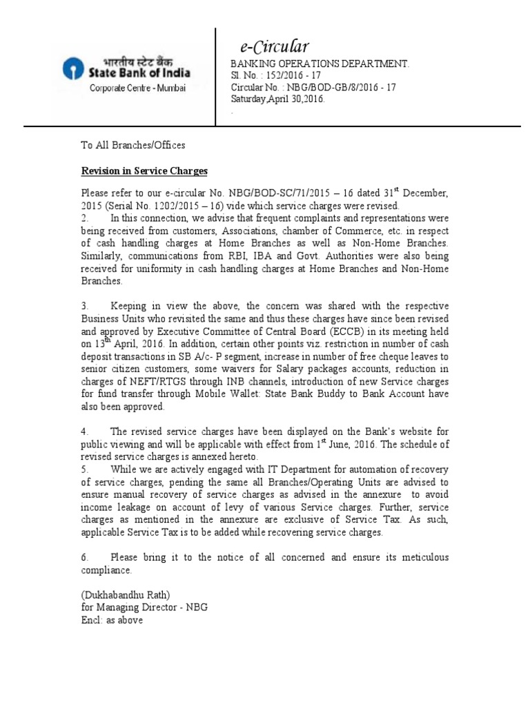 Cash Handling Charges Main Circular1 PDF Transaction Account Cheque