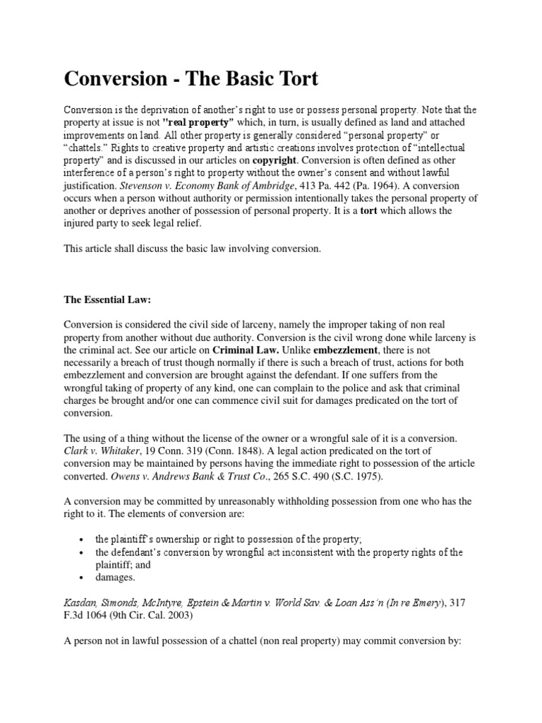 Conversion PDF Conversion (Law) Tort