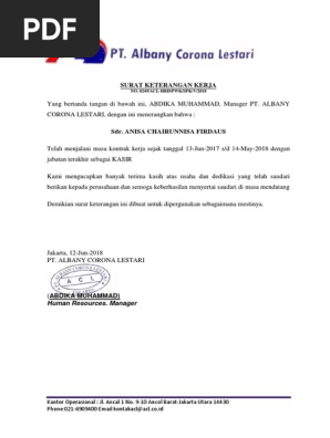 Surat Keterangan Kerja Surat Keterangan Kerja