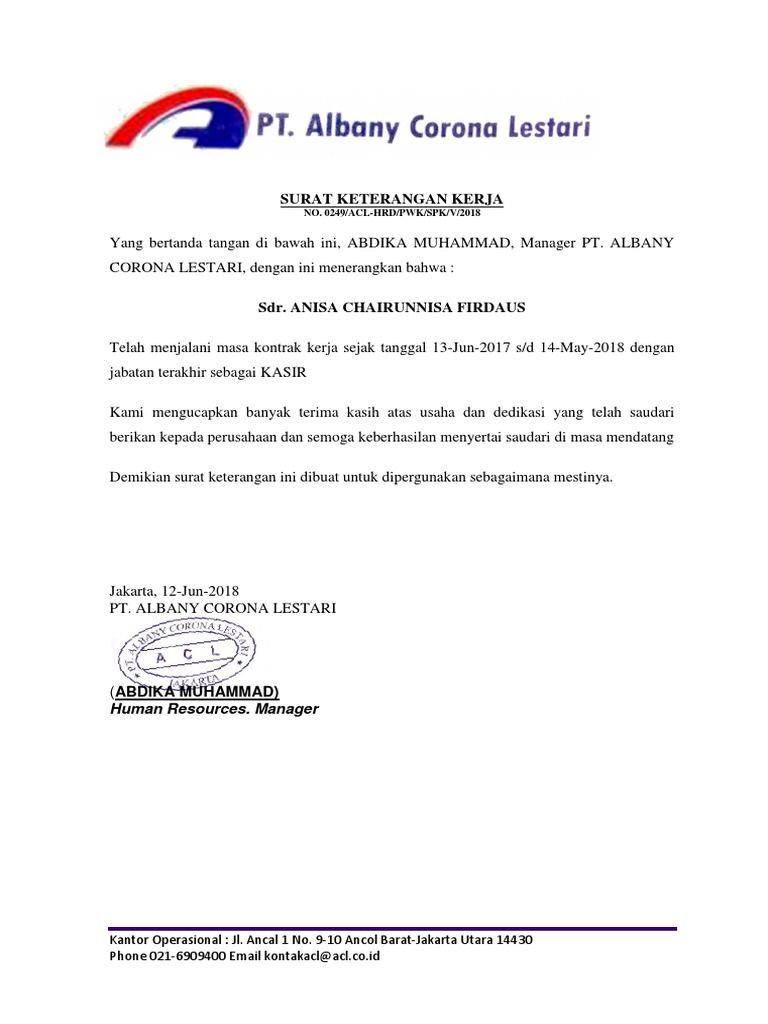 Surat Keterangan Kerja