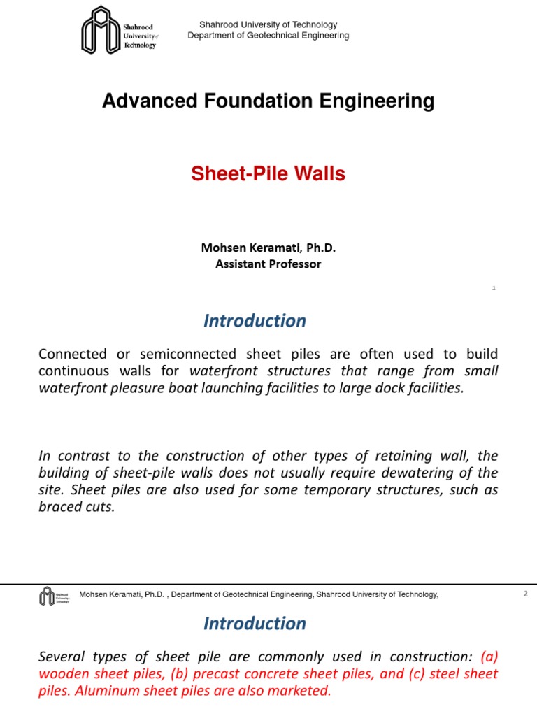 Lec 9 - Sheet-Pile Walls | PDF | Deep Foundation | Geotechnical Engineering