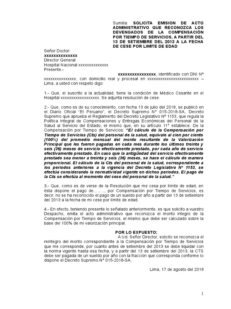 Modelo Solicitud Cts Pdf Gobierno