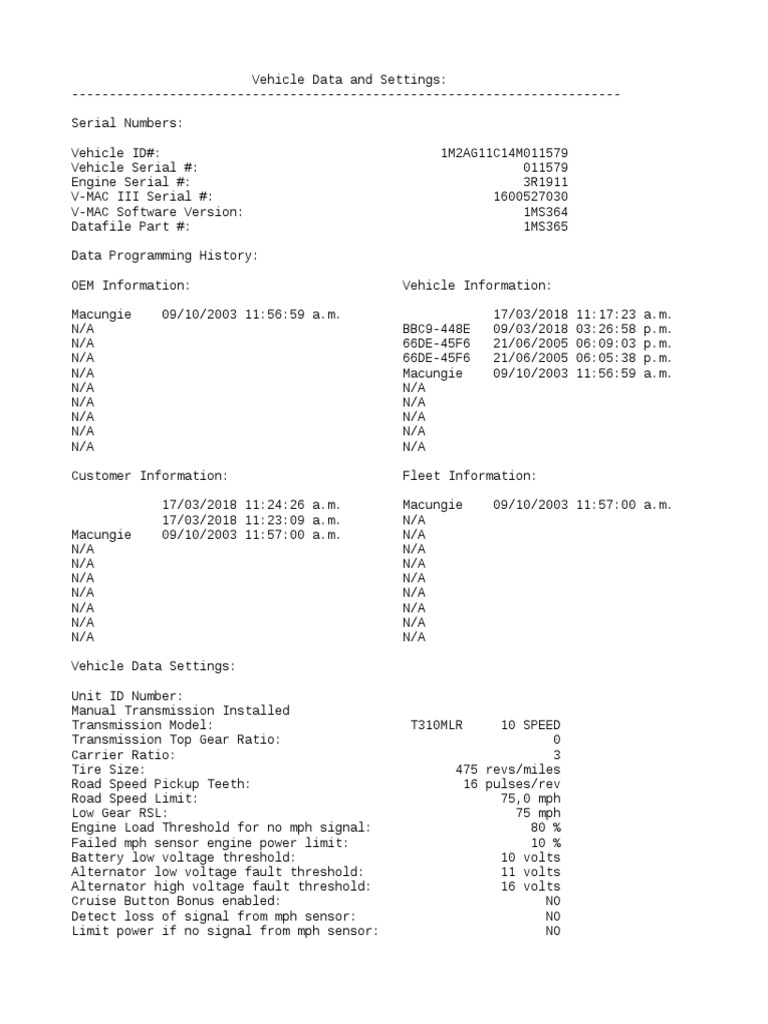 Vmac 3 System Parameters Pdf Fuel Economy In Automobiles Throttle