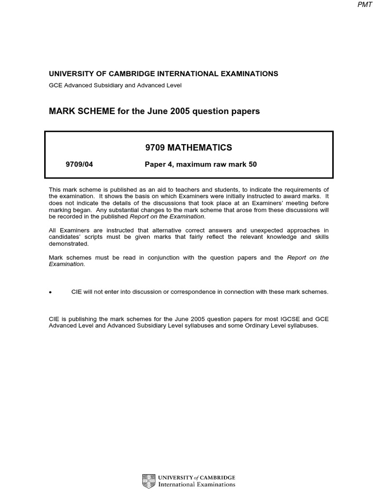 June 2005 ms m1 cie maths a level pdf gce advanced level united