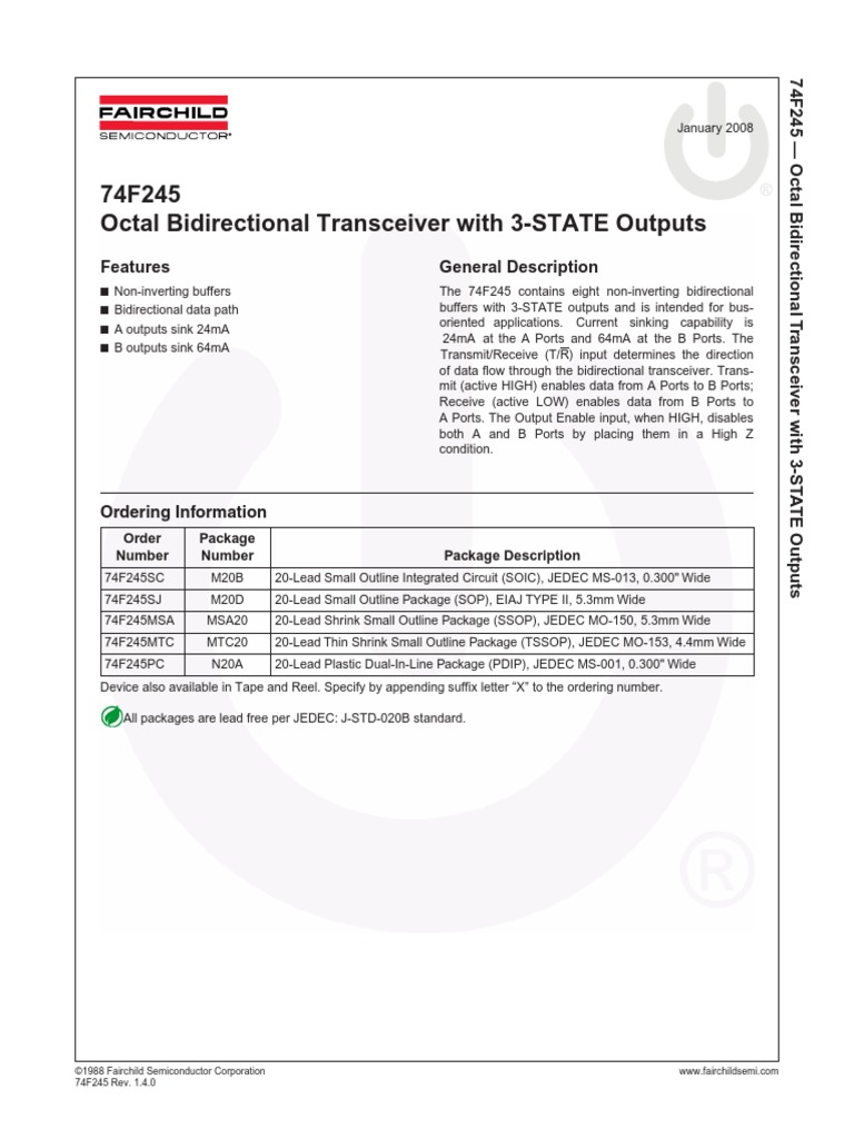 74F245 Octal Bidirectional Transceiver With 3STATE Outputs Features
