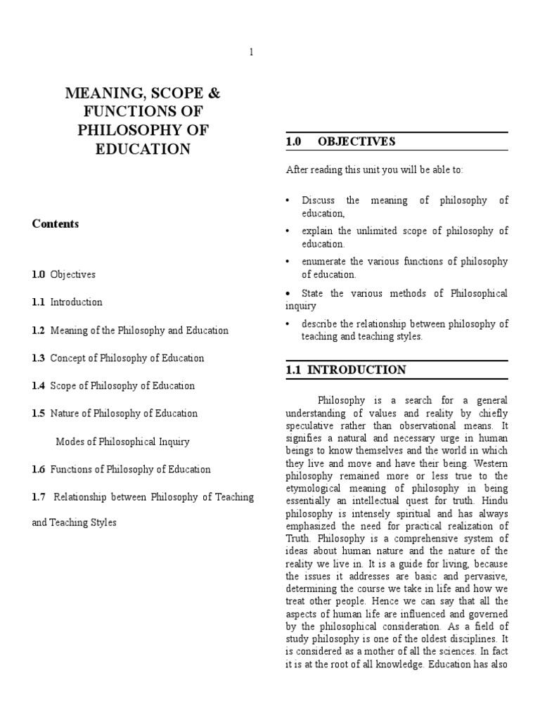 Meaning Scope Functions of Philosophy of Education PDF Philosophy