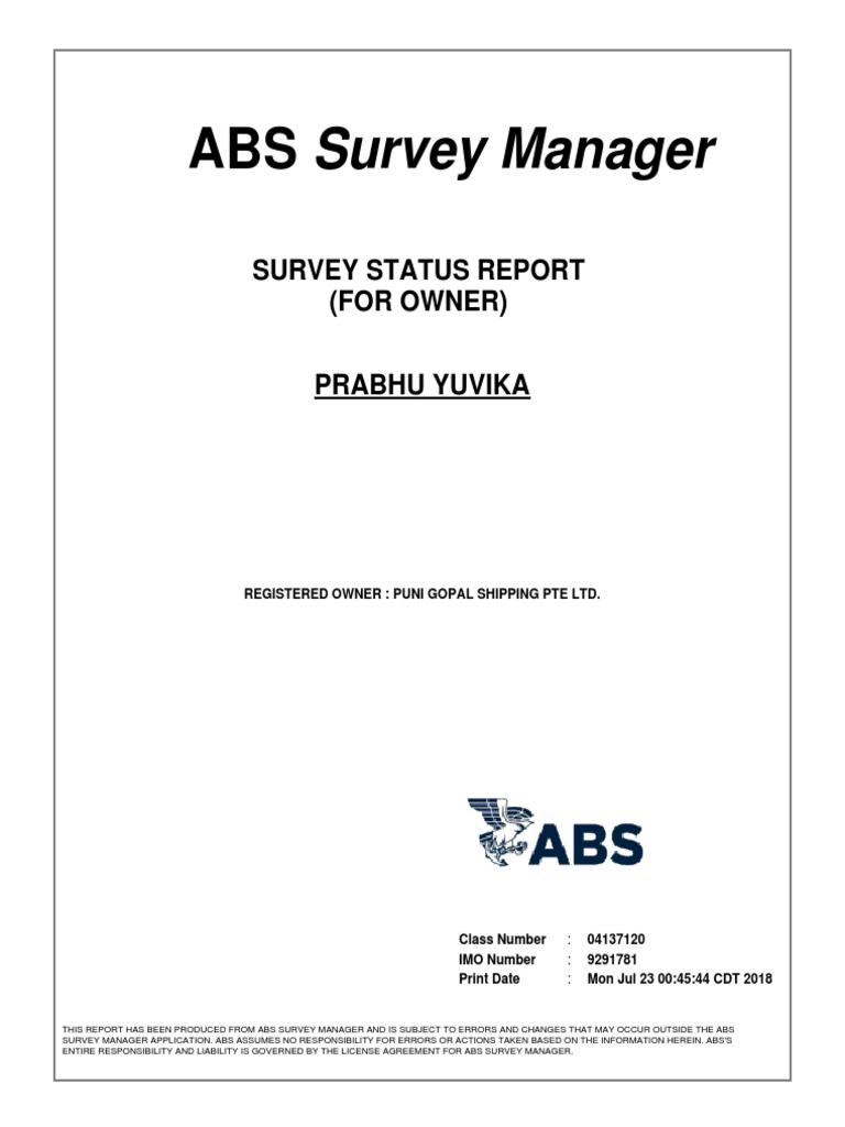 ABS Survey Status Report for PRABHU YUVIKA | PDF | Business | Finance ...
