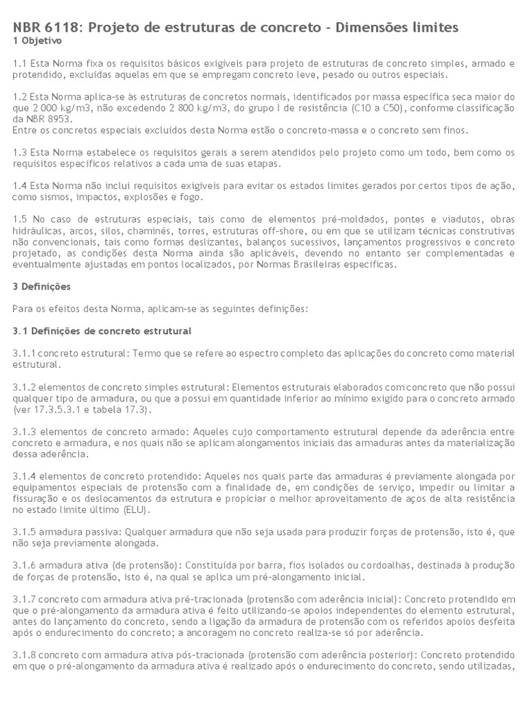 NBR 6118 Resumida | Download grátis PDF | Concreto | Estresse (Mecânica)