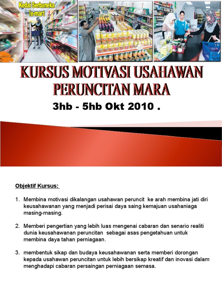 Kursus Motivasi Usahawan Peruncitan Mara 1 Pdf