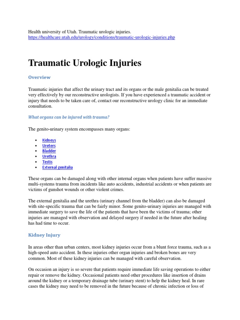 Traumatic Urologic Injuries Overview | PDF | Urology | Testicle