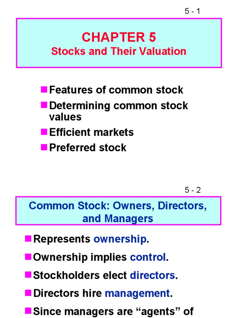 Stocks and Their Valuation Features of Common Stock Determining Common