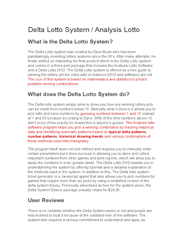 delta lotto system calculator