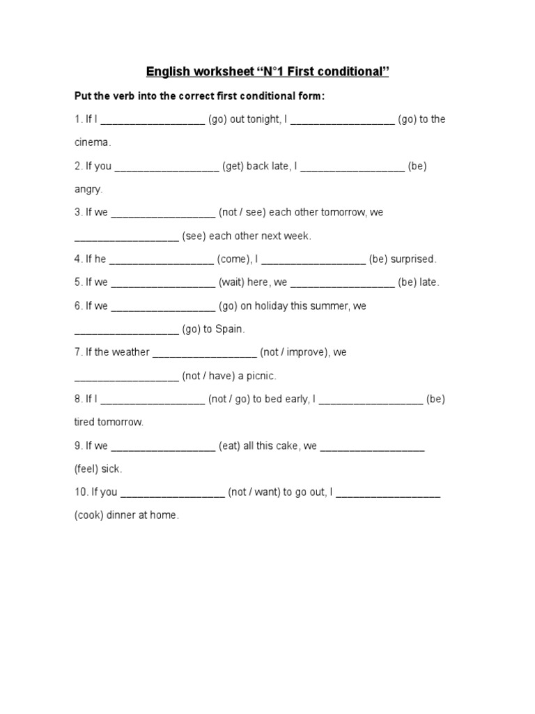 First Conditional Practice Worksheet | PDF