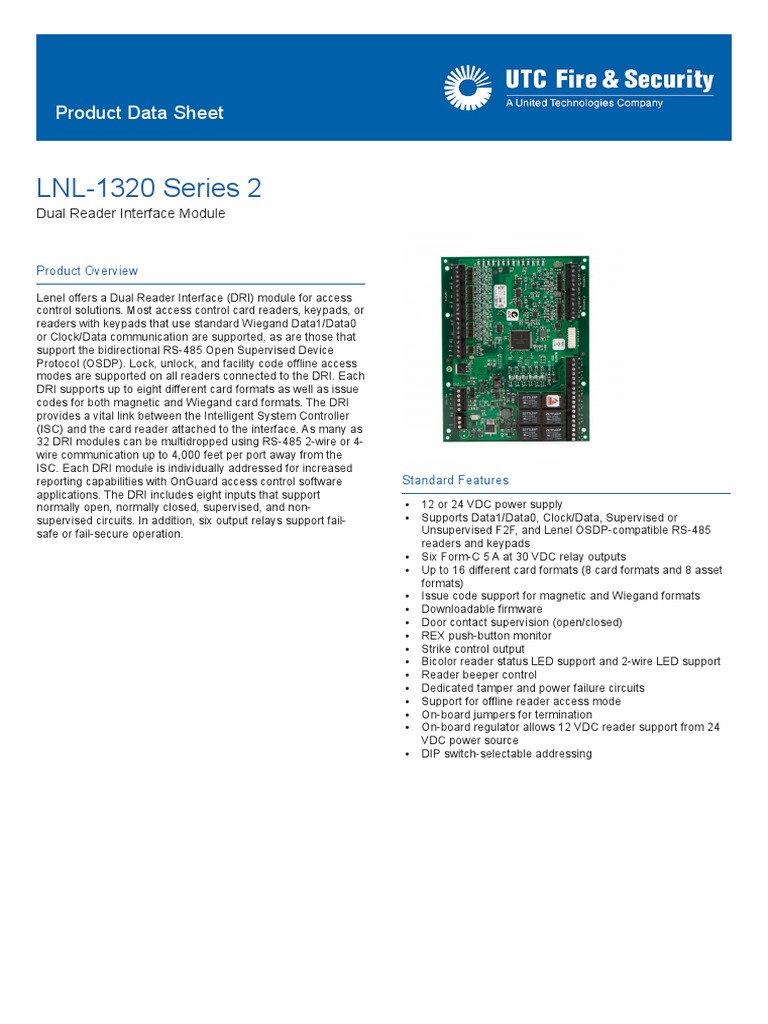 LNL1320 Series 2 Product Data Sheet PDF Access Control Digital