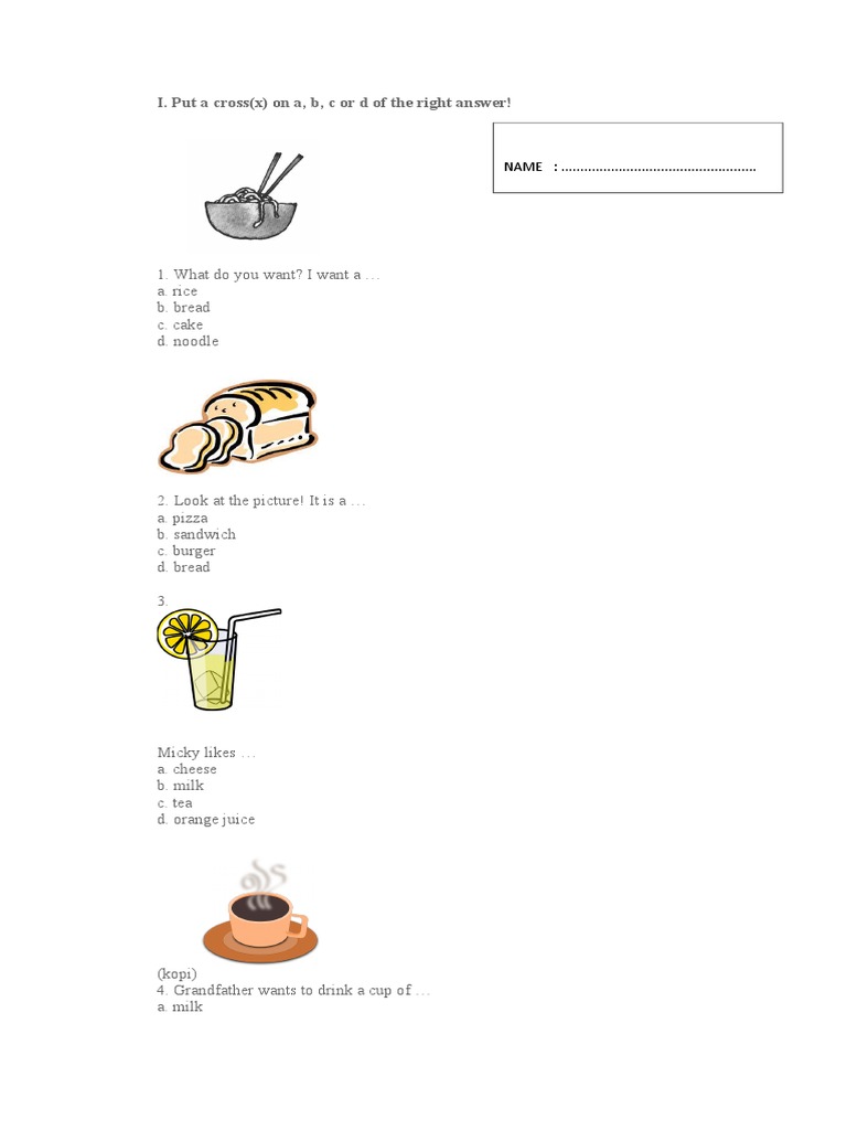 Food and Classroom Vocabulary Quiz | PDF | Cooking, Food & Wine
