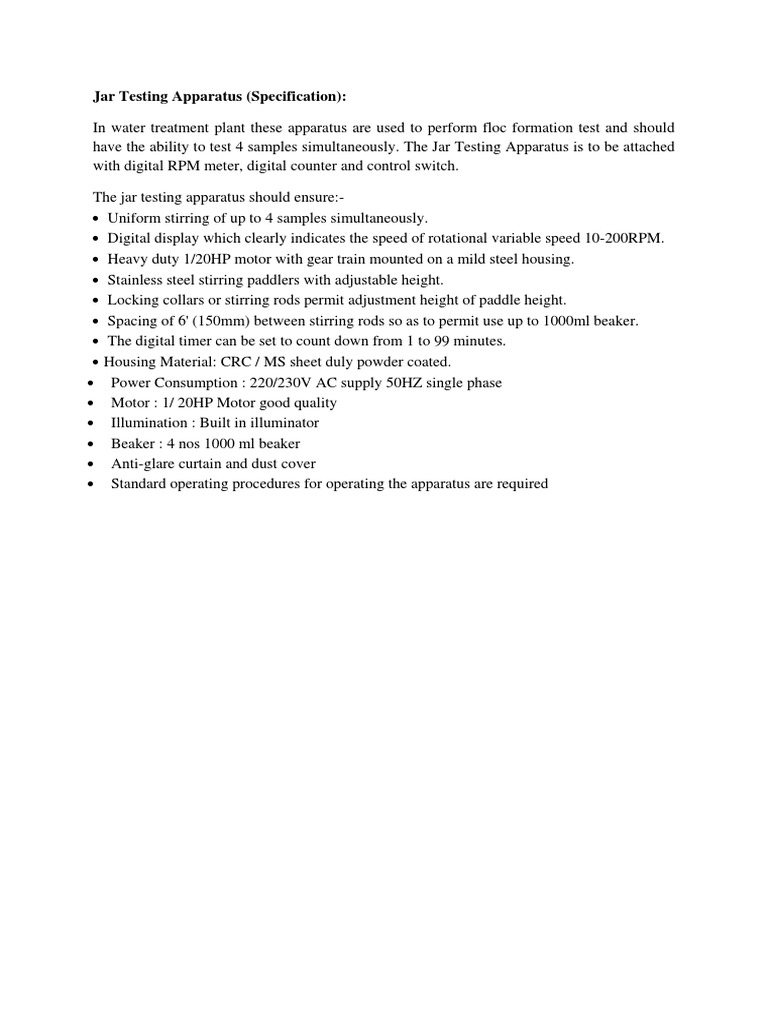 Jar Testing Apparatus Specification | PDF