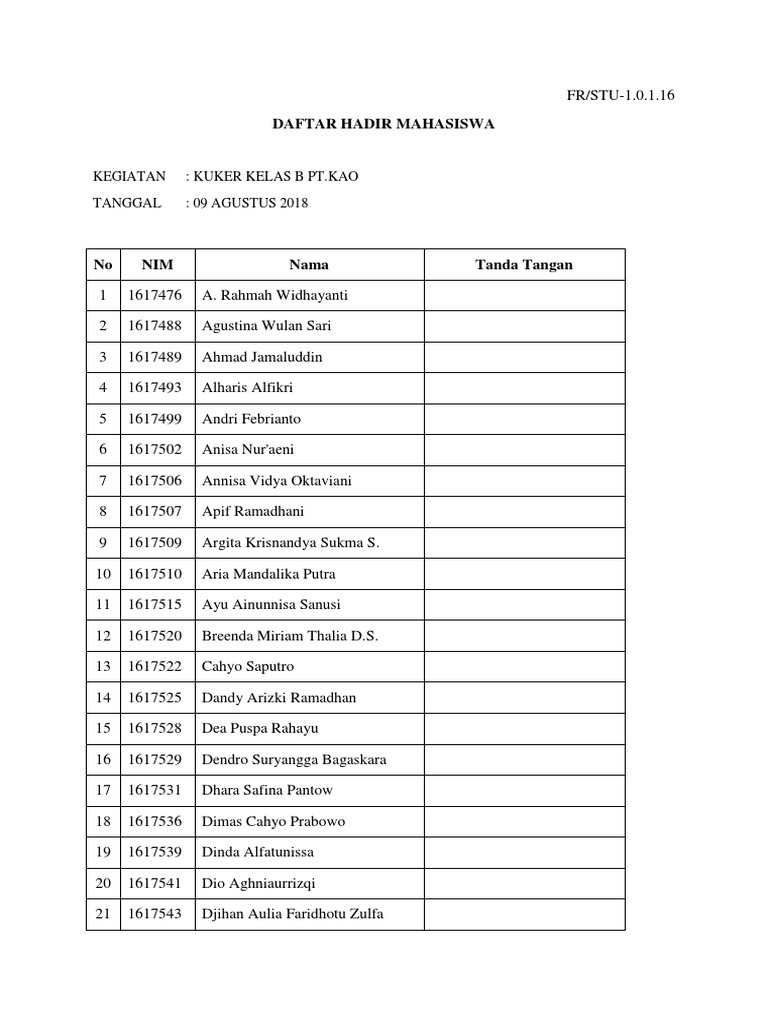Daftar Hadir Kunjungan Mahasiswa | PDF