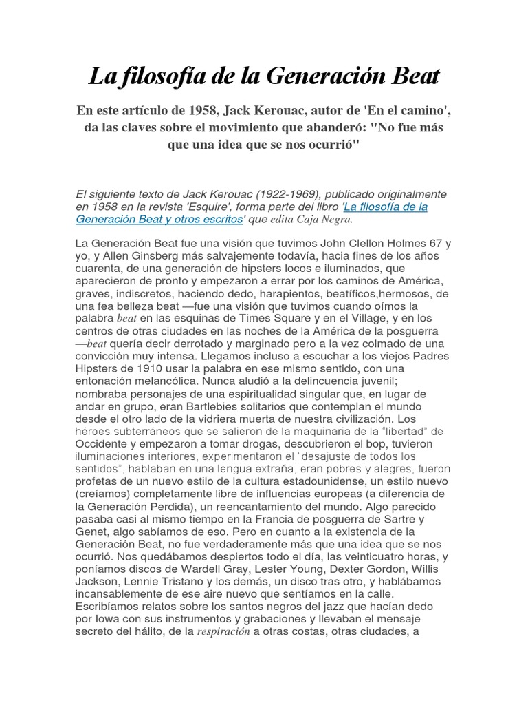 La Filosofía de La Generación Beat PDF Beat Generation