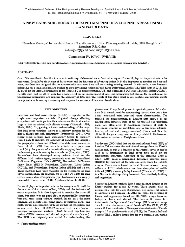 A New BareSoil Index For Rapid Mapping Developing Areas Using Landsat