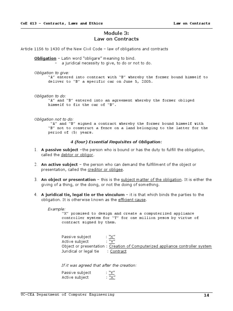 Law of Contracts and Obligations Overview | PDF | Consideration | Law ...