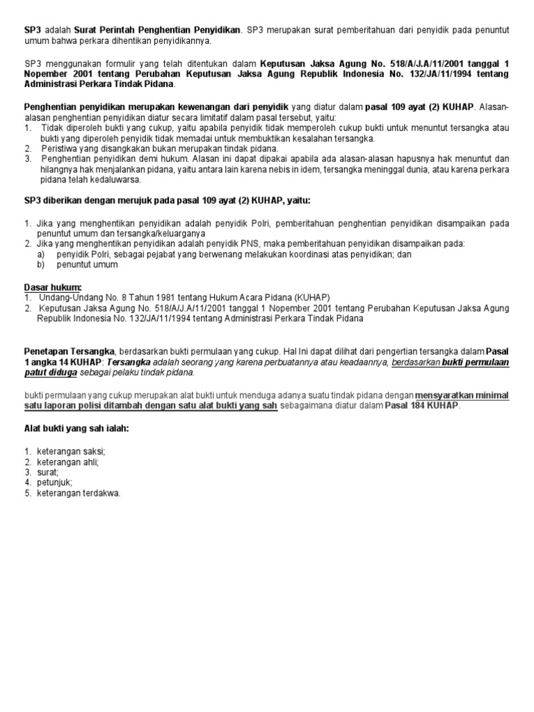 Arti dan Contoh Surat SP3 Kepolisian | PDF