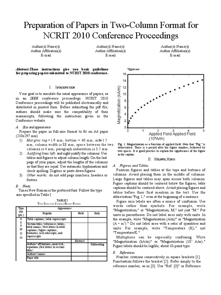 NCRIT 2010 Paper Submission Guidelines | PDF | Bracket | Typography
