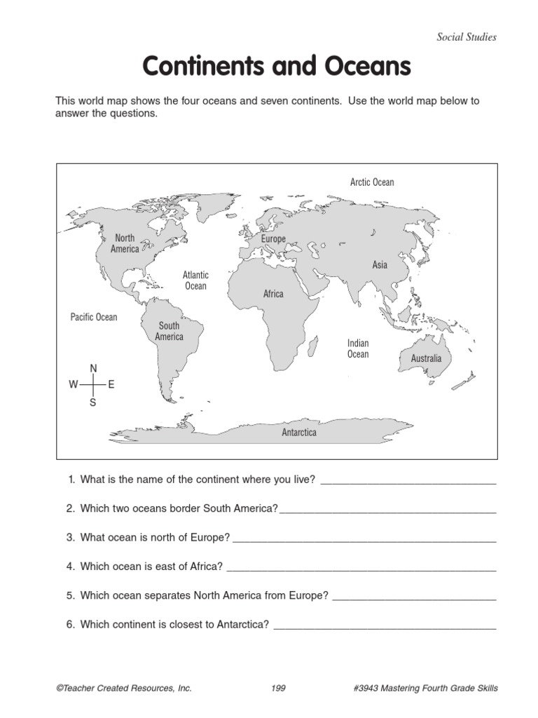Continents and Oceans  PDF  Continent  Global Natural Environment For Continents And Oceans Worksheet Pdf