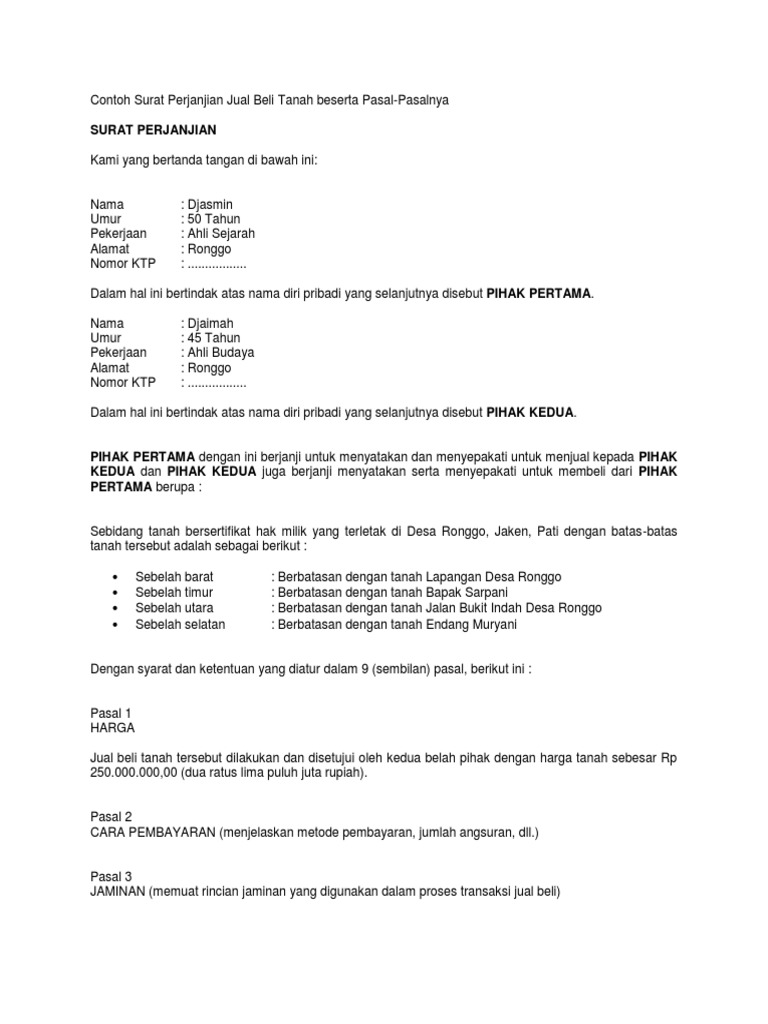 Surat Keterangan Jual Beli Tanah
