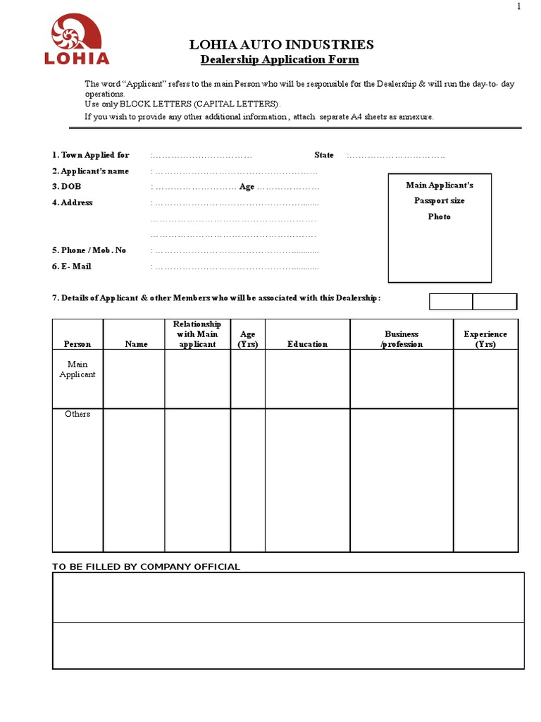 Lohia Auto Dealership Application Form | PDF | Motorcycle | Business