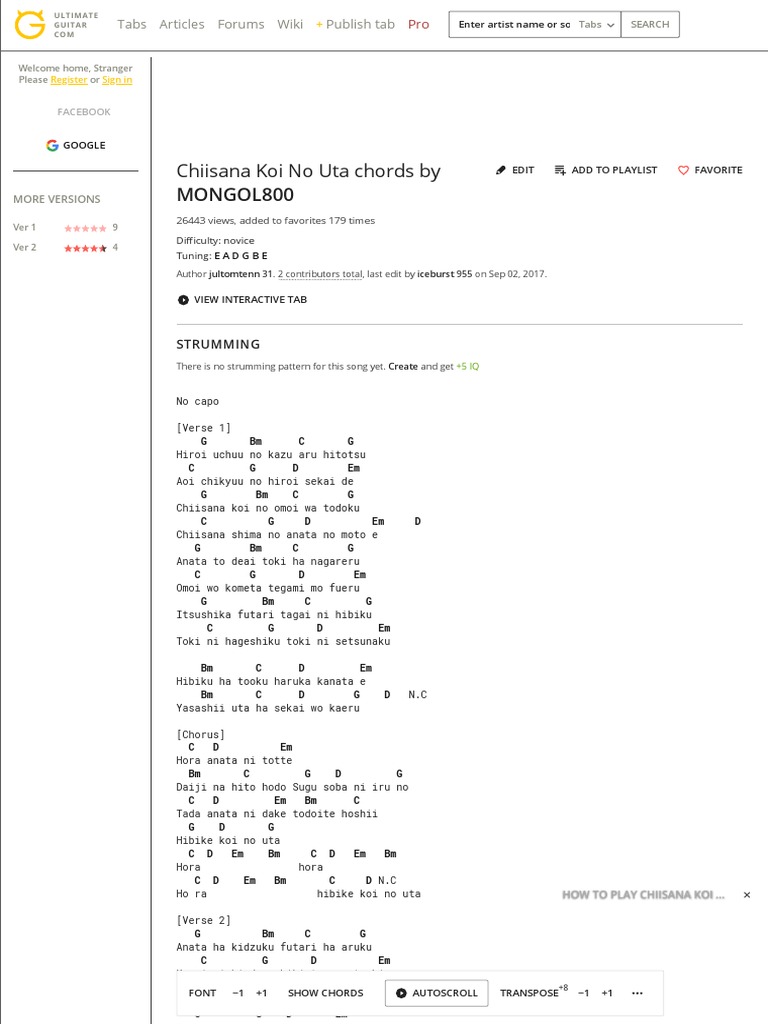 Chiisana Koi No Uta Chords By Mongol800 Ultimate Guitar Com1 Musical Instruments Guitar Family Instruments