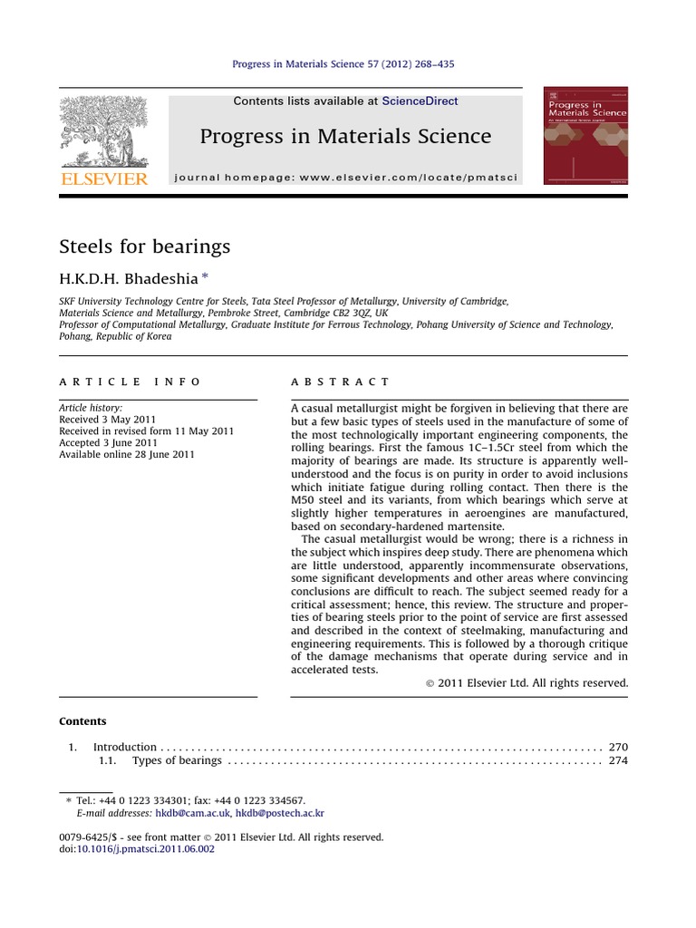 Steels For Bearings - Bhadeshia | PDF | Steel | Fracture Mechanics