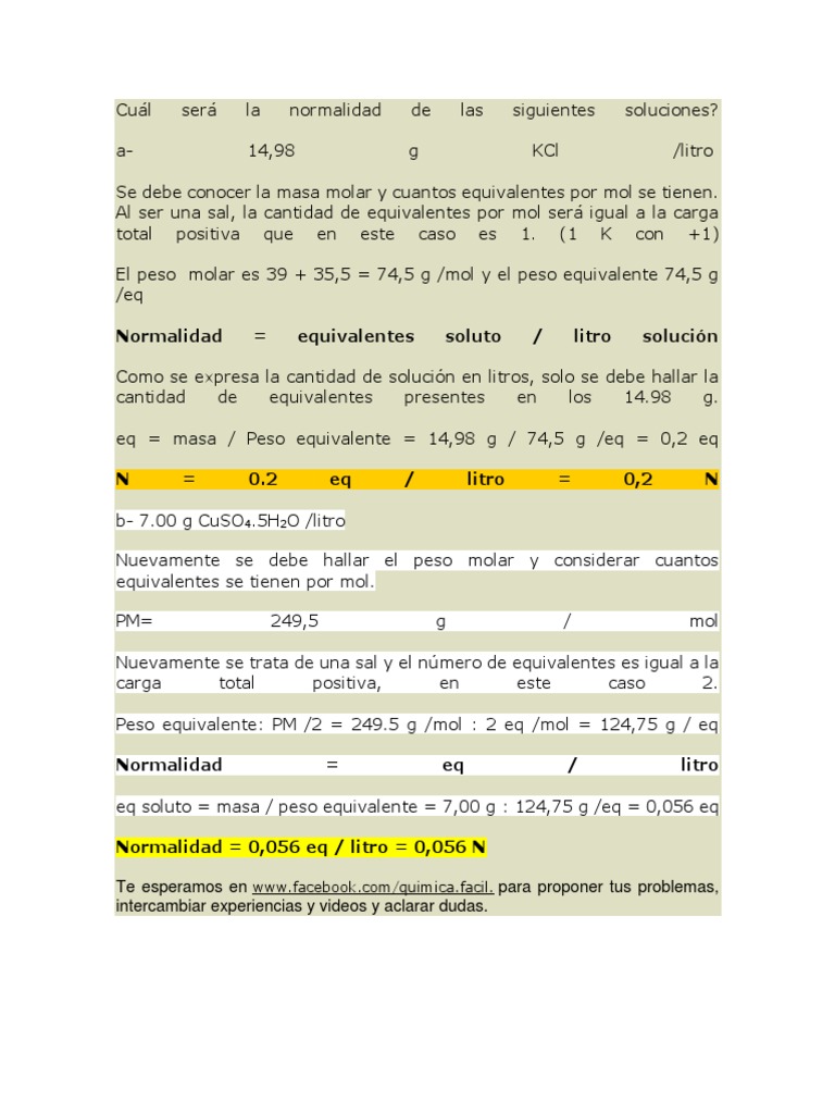 Cálculo de Normalidad en Soluciones | PDF
