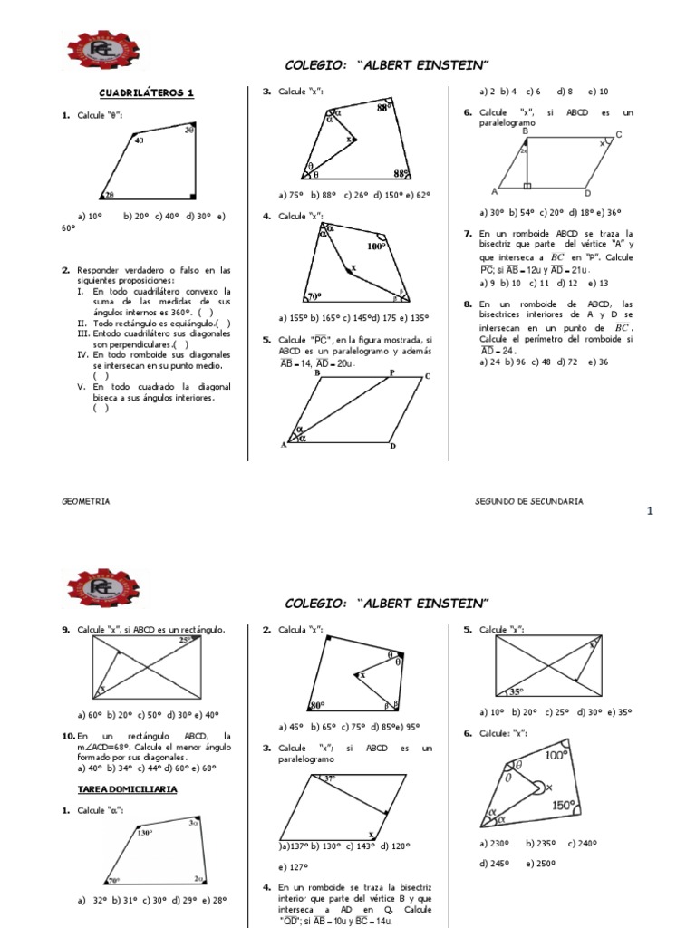 Ejercicios de Geometría para Secundaria | PDF | Rectángulo | Geometría ...