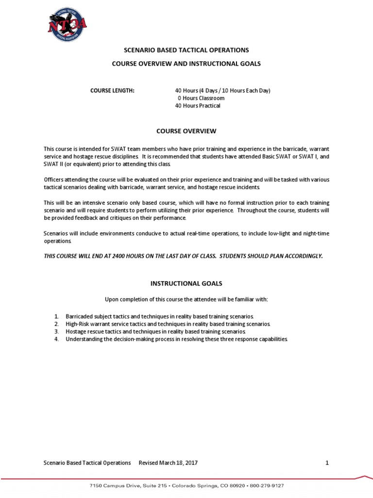 Scenario-Based Tactical Operations Course | PDF | Swat | Military Science