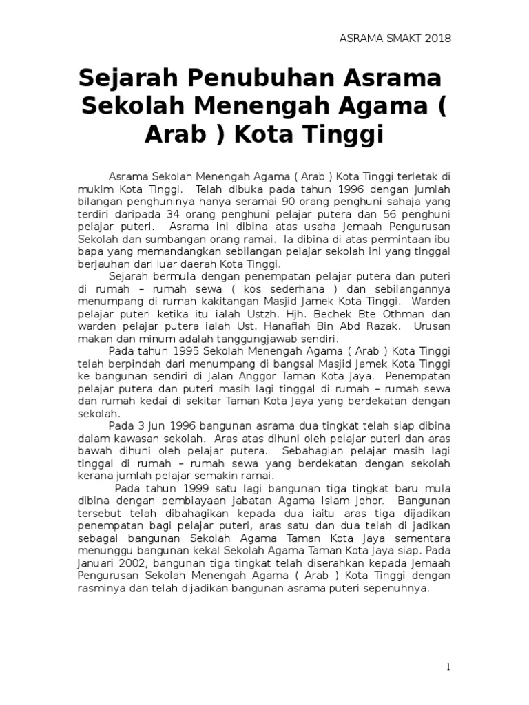 Sej Penubuhan Asrama Pdf