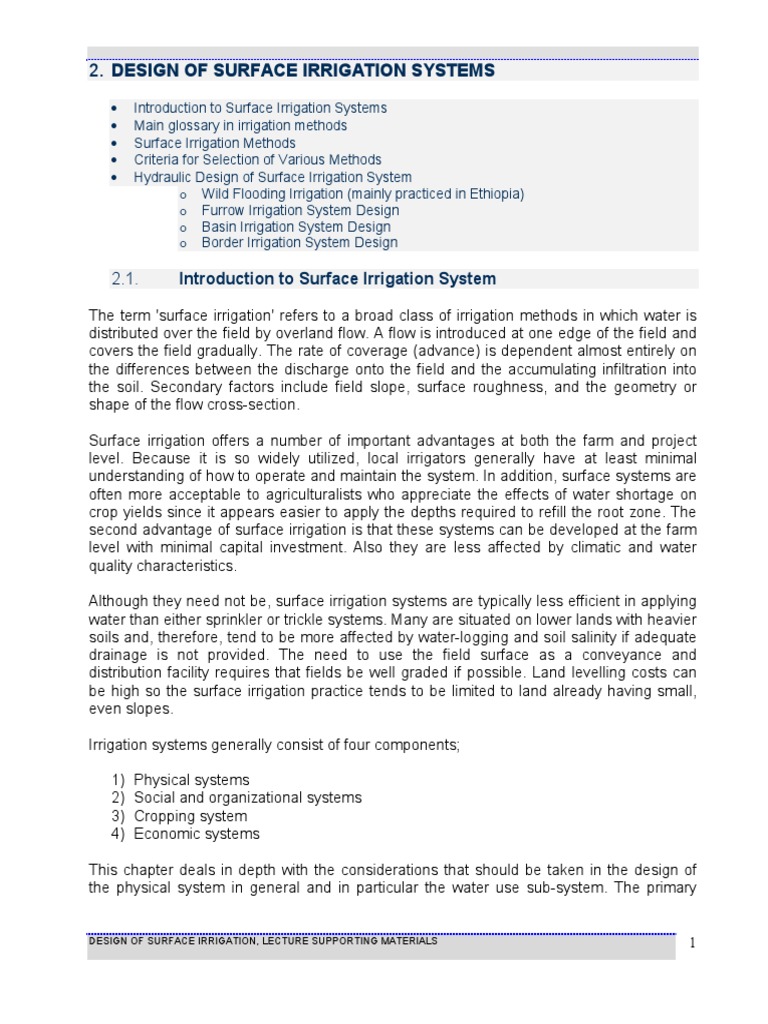 Surface Irrigation System Design Guide | PDF | Irrigation | Plough
