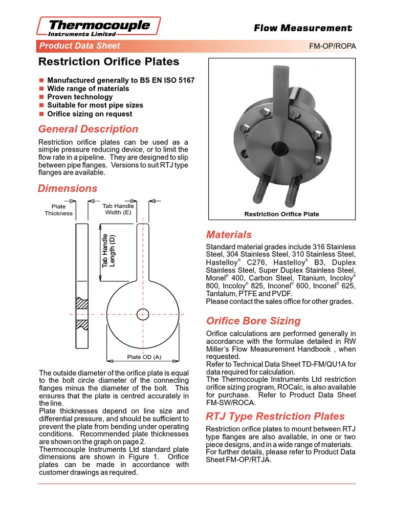 Restriction Orifice Datasheet.pdf Pipe (Fluid Conveyance) Flow