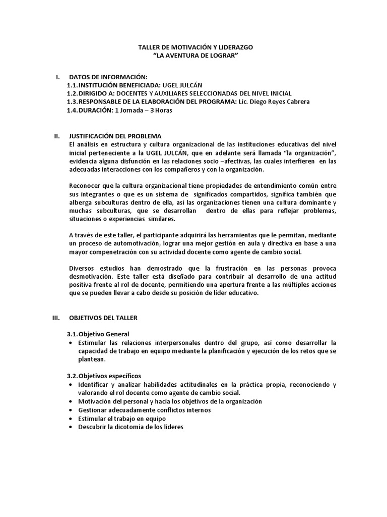 Taller de Motivación y Liderazgo Educativo | PDF | Motivación ...